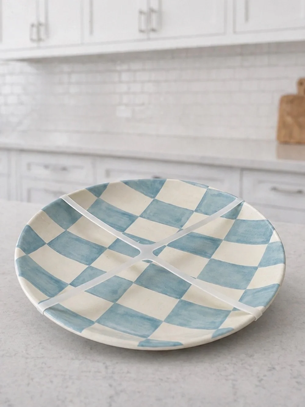 Blue Checkered Durable PLASTIC SET OF 4 plates